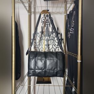 Shoulder Bag. Black Faux Leather. Luxurious Gold tone Hardware. NWOT.
